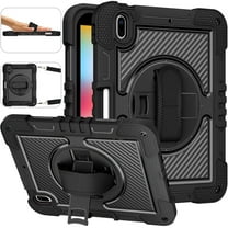 Allytech iPad 10.2 Inch Case 2021/2020/2019, Shockproof Heavy Duty Protective Shoulder Strap 360 Rotating Kickstand Hand Strap Rugged Cover Case for Apple iPad 10.2" 7th 8th 9th Gen -Black