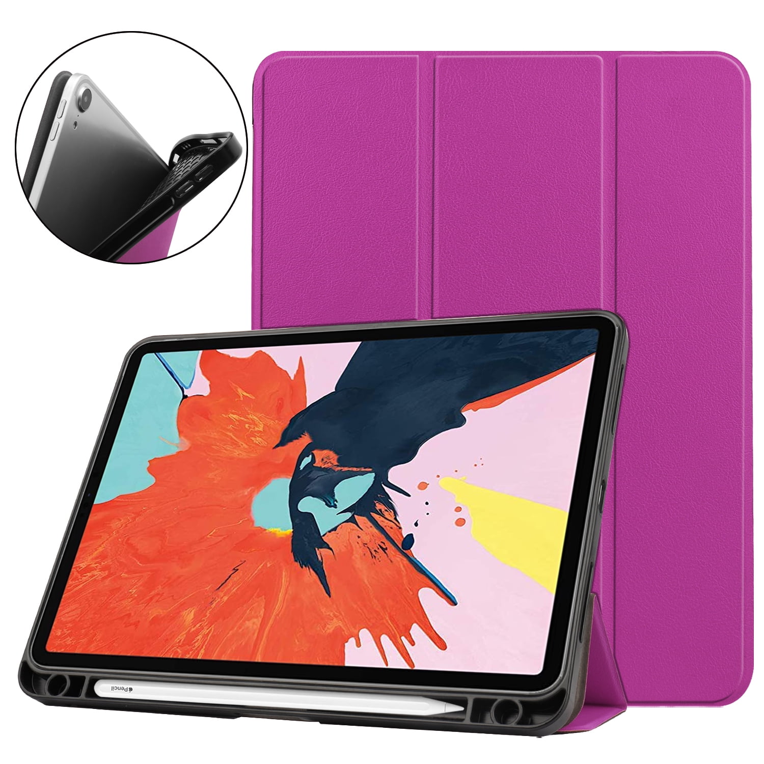 Allytech iPad Pro 11 2020 Case 2nd Generation, Slim Lightweight [Support  Apple Pencil Charging] Auto Sleep Wake Trifold Stand Protective Smart Cover