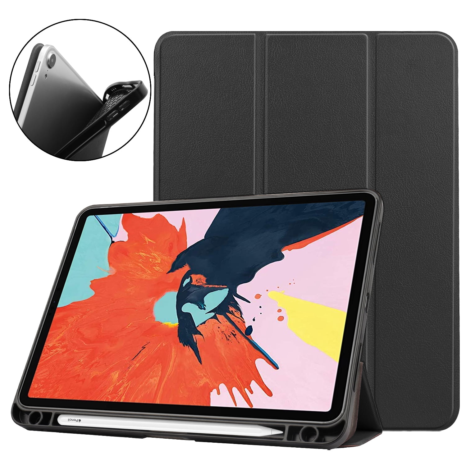 Allytech iPad 10.9" Case, iPad Air 4th Generation Case, Ultra Slim Pencil Holder Lightweight Shockproof Auto Sleep Wake Trifold Stand Cover for Apple iPad 10.9" 2020, Black