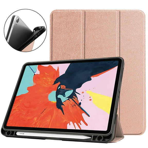 Allytech iPad 10.9" Case, iPad Air 4th Generation Case, Ultra Slim Pencil Holder Lightweight Shockproof Auto Sleep Wake Trifold Stand Cover for Apple iPad 10.9" 2020, Rosegold