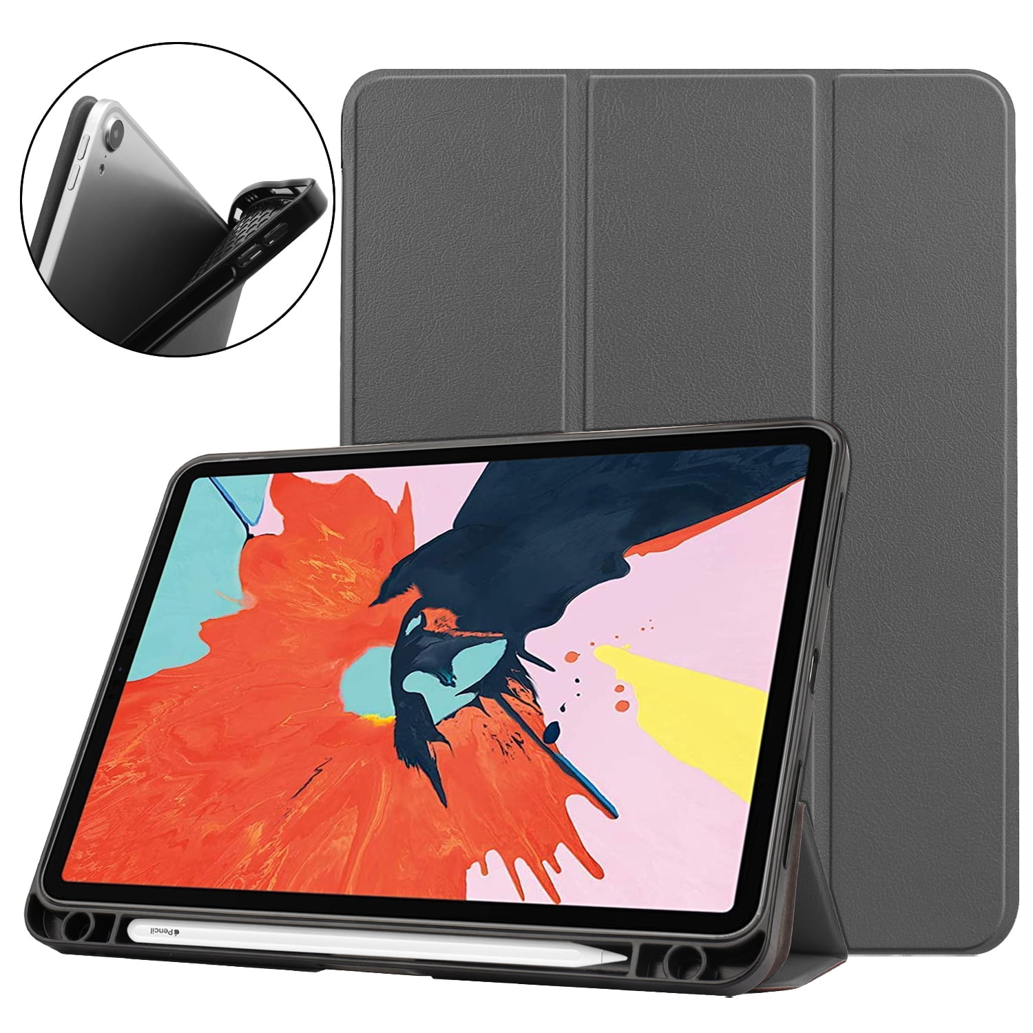 Allytech iPad 10.9" Case, iPad Air 4th Generation Case, Ultra Slim Pencil Holder Lightweight Shockproof Auto Sleep Wake Trifold Stand Cover for Apple iPad 10.9" 2020, Gray