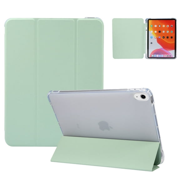 Allytech iPad Air 5 Case,iPad Air 5th 4th Generation Case, Ultra Slim Shell Auto Sleep Wake Flip Tri-fold Stand Build-in Pencil Holder Clear Back Cover Case for Apple iPad Air 4 5 10.9-inchMatchagreen