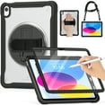 thumbnail image 1 of Allytech iPad 10th Gen Case with Screen Protector Film, iPad 10.9" 2022 Cover, Heavy Duty Protective Shockproof Rugged Kickstand Shoulder Hand Strap Drop Proof Case Cover for Apple iPad 10-Black, 1 of 9