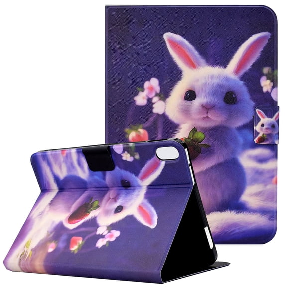 Allytech for iPad 10th Generation Case 10.9 inch 2022, Premium PU Leather Folio Stand Shell with Card Slots Holder Smart Auto Sleep Wake Protective Wallet Case for iPad 10.9", Strawberry Rabbit