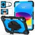 thumbnail image 1 of Allytech for iPad 10th Generation Case 2022 iPad 10.9 Case with Pencil Holder, Adjustable Shoulder/ Hand Strap 360° Rotating Stand Rugged Protective Case for A2757/A2777/A2696, Black + Blue, 1 of 8