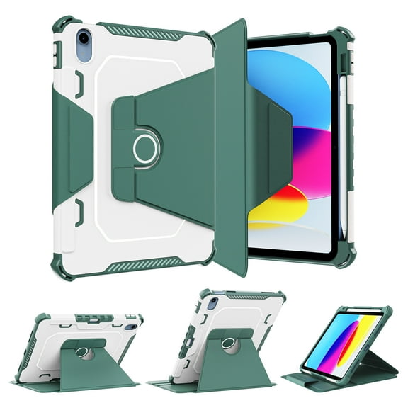 Allytech iPad 10th Generation Rotating Case, Pencil Holder Corner Protection 360-Degree Rotation Kickstand Shockproof Auto Wake Sleep Hybrid Case Cover for 2022 iPad 10.9" (A2696 A2757 A2777), Green
