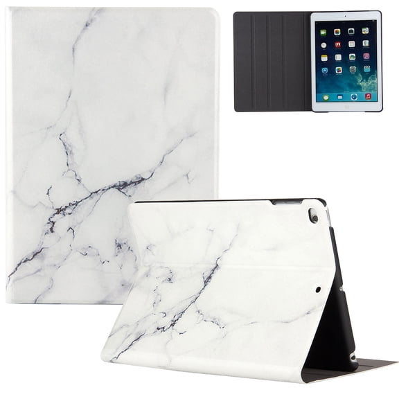 Allytech iPad 4 Case, iPad 3 Case, iPad 2 Case, PU Leather Slim Fit Multi Anlge Viewing Kickstand Folio Flip Protective Auto Sleep Wake Smart Case Cover for Apple iPad 4th/3rd/2nd Gen,White Marble