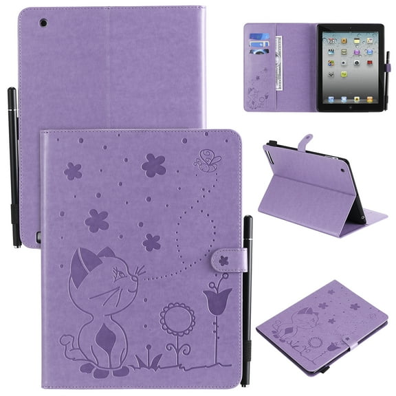 Allytech iPad 4th / 3rd / 2nd Generation Case Cover, PU Leather Kickstand Folio Flip Auto Sleep Wake Shockproof Full Protection TPU Back Cover for Apple iPad 2 3 4, Purple