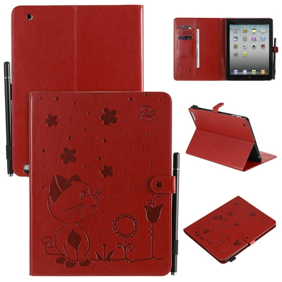 Allytech iPad 4th / 3rd / 2nd Generation Case Cover, PU Leather Kickstand Folio Flip Auto Sleep Wake Shockproof Full Protection TPU Back Cover for Apple iPad 2 3 4, Red