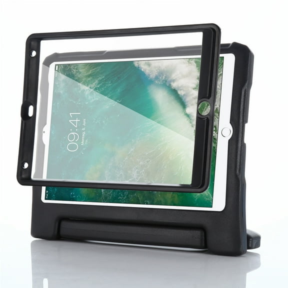 Allytech iPad 6th 5th Gen Case with Build in Screen Protector, EVA Silicone Kids Friendly Shockproof Handle Stand Bumper Drop Resistance Tablet Case for Apple iPad 9.7" 2018/2017, Black
