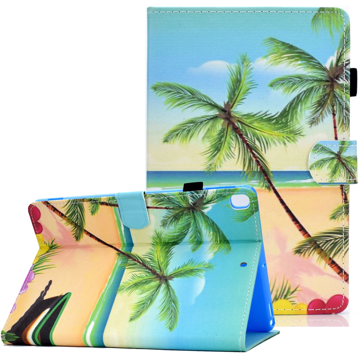 Allytech iPad 7th Generation Case with Pencil Holder, Slim Fit PU Leather Full Protective Folio Stand Smart Cover Auto Sleep Wake Drop Proof Case Cover for Apple iPad 10.2" 7th Gen 2019,Beach