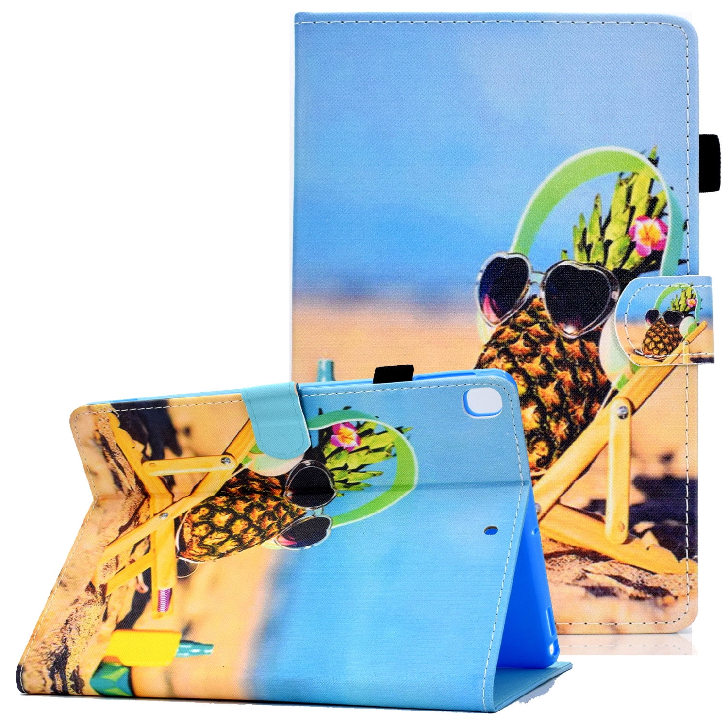 Allytech iPad 7th Generation Case with Pencil Holder, Slim Fit PU Leather Full Protective Folio Stand Smart Cover Auto Sleep Wake Drop Proof Case Cover for Apple iPad 10.2" 7th Gen 2019,Pineapple