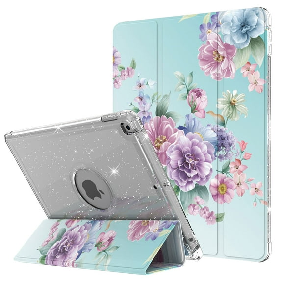 Allytech iPad 8th Generation 10.2 inch Case, iPad 7 Cover 2019, Trifold Viewing & Typing Stand Protective Shockproof Smart Auto Sleep Wake Case for A2270 A2428 A2429 A2197 A2198 A2200, Flower