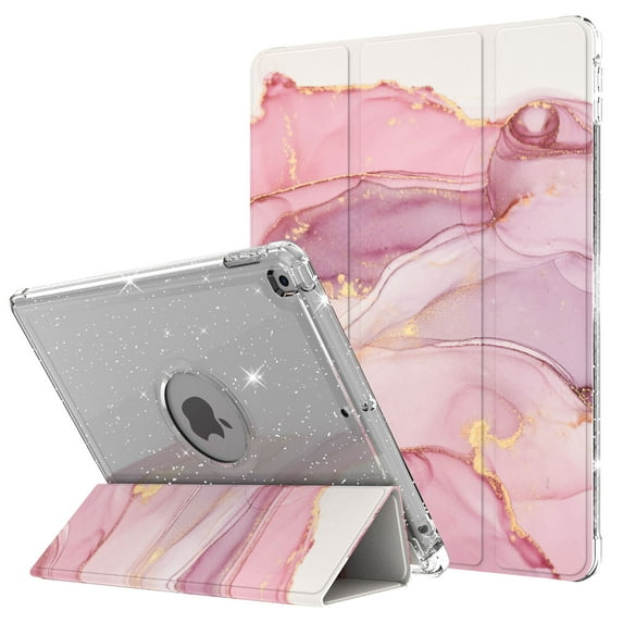 Allytech iPad 8th Generation 10.2 inch Case, iPad 7 Cover 2019, Trifold Viewing & Typing Stand Protective Shockproof Smart Auto Sleep Wake Case for A2270 A2428 A2429 A2197 A2198 A2200, Pink Marble