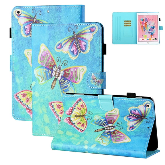 Allytech iPad 9.7" 6th 5th Generation Case, iPad Air 1 2 (9.7-inch) Case, Slim Fit PU Leather Kickstand Flip Auto Sleep Wake Shockproof TPU Back Cover for Apple iPad 9.7" 2018/2017,Butterfly
