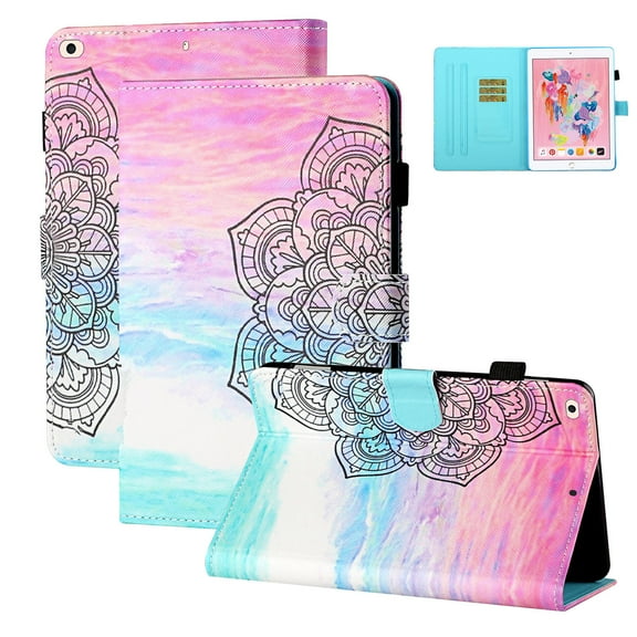 Allytech iPad 9.7" 6th 5th Generation Case, iPad Air 1 2 (9.7-inch) Case, Slim Fit PU Leather Kickstand Flip Auto Sleep Wake Shockproof TPU Back Cover for Apple iPad 9.7" 2018/2017,Mandala