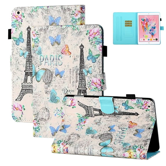 Allytech iPad 9.7" 6th 5th Generation Case, iPad Air 1 2 (9.7-inch) Case, Slim Fit PU Leather Kickstand Flip Auto Sleep Wake Shockproof TPU Back Cover for Apple iPad 9.7" 2018/2017,Butterfly Tower