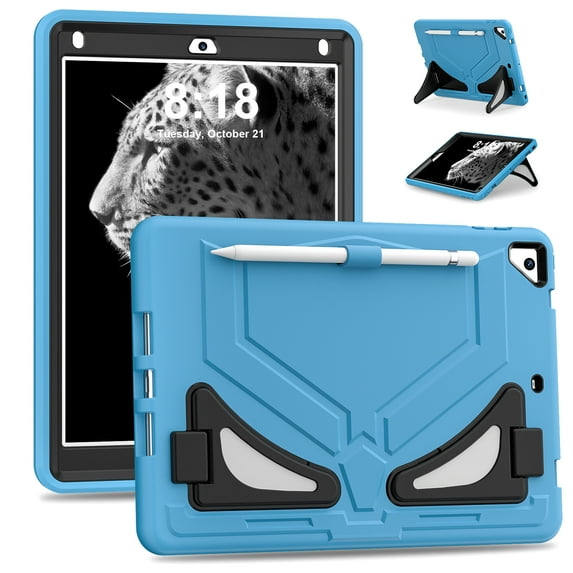 Allytech iPad 9.7" Case 2018/2017, iPad 5 6 Case, iPad Pro 9.6" Case, Kids Friendly Heavy Duty Shockproof Rugged Kickstand Protective Kids Case Cover for Apple iPad 6th 5th Gen - Light Blue