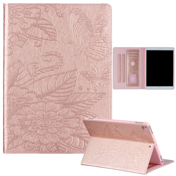 Allytech iPad 9.7 Case 6th 5th Gen, iPad Air 1 2 Case 9.7", PU Leather Slim Shell Butterfly Flower Embossed Kickstand Auto Sleep Wake Case Cover for Apple iPad 9.7 2018/2017, Rosegold