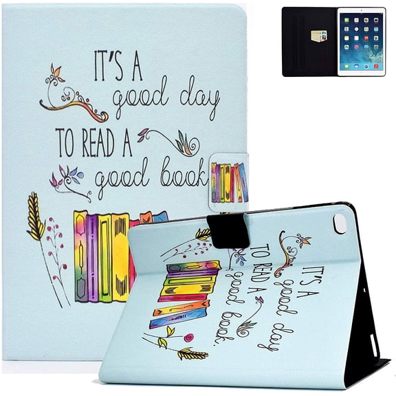 Allytech iPad 9.7 Case 6th 5th Generation, iPad Air 1 2 Case, Slim Fit Folio Flip Kickstand Auto Sleep Wake Drop Protection Magnetic Clasp Pencil Holder Cover for Apple iPad 9.7 2018/2017, Books
