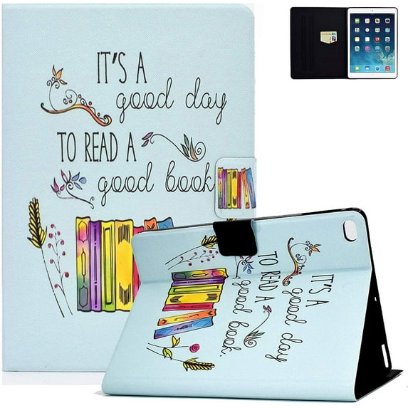 Allytech iPad 9.7 Case 6th 5th Generation, iPad Air 1 2 Case, Slim Fit Folio Flip Kickstand Auto Sleep Wake Drop Protection Magnetic Clasp Pencil Holder Cover for Apple iPad 9.7 2018/2017, Books