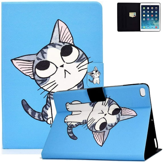 Allytech iPad 9.7 Case 6th 5th Generation, iPad Air 1 2 Case, Slim Fit Folio Flip Kickstand Auto Sleep Wake Drop Protection Magnetic Clasp Pencil Holder Cover for Apple iPad 9.7 2018/2017, Cute Cat