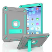 Allytech iPad Air 2 Case, Silicone Lightweight Dual Layer Full Protection Anti-Scratch Kickstand Toddler Kids Proof Bumper Defender Anti-Fingerprint Case Cover for Apple iPad Air 2, Gray+Skyblue