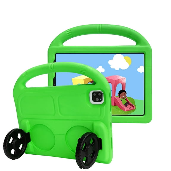 Allytech iPad Air 4 5 Case 10.9", iPad Air 11" 2024 Case, Cute Car Design EVA Silicone Shockproof Handle Stand Kids Friendly Lightweight Case Cover for Apple iPad Air 4th 5th Gen 10.9 Inch, Green