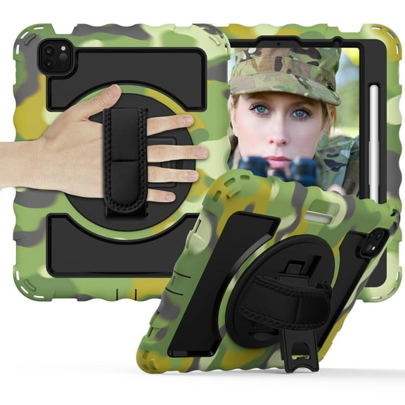 Allytech iPad Air 5 4 10.9 Case 2022/2020, Heavy Duty Shockproof Kids Case with Pencil Holder Hand Strap Kickstand Shoulder Strap for Apple iPad Air 5th 4th Generation 10.9 Inch -Camougflage