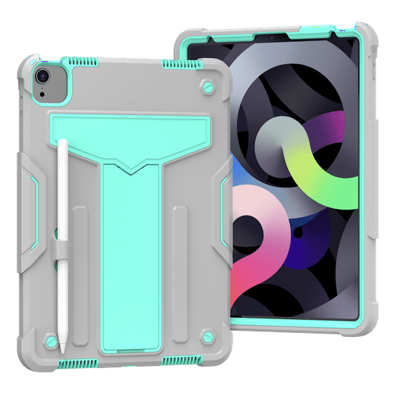 Allytech iPad Air 5 Case, iPad Air 4 Case, Rugged Heavy Duty Protective Build in Kickstand Feature Kids Friendly Anti-scratch Drop Proof Case Cover for Apple iPad Air 5th 4th Gen 10.9", Black/Aqua