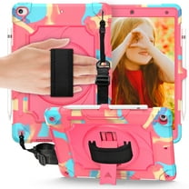 Allytech iPad Case 9th 8th 7th Gen Case, iPad 10.2" Case 2021 2020 2019, Military Grade Protection Swivel Stand Hand Shoulder Strap Shockproof Case Cover for Apple iPad 9 8 7 Gen - Colorful Rose