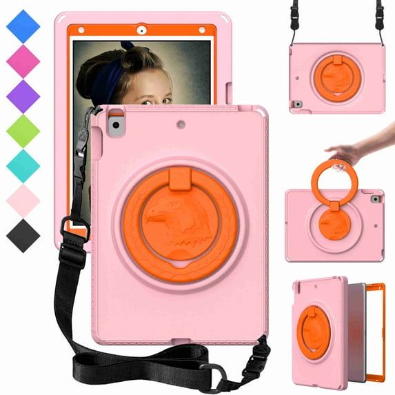 Allytech iPad Case for iPad Pro 10.5 2018 / iPad Air 3rd Gen 2019 / iPad 10.2 9th Gen 2021 / 8th Gen 2020 / 7th 2019 Kids Rugged Protective Cover with Screen Protector Stand Shoulder Strap,Pink