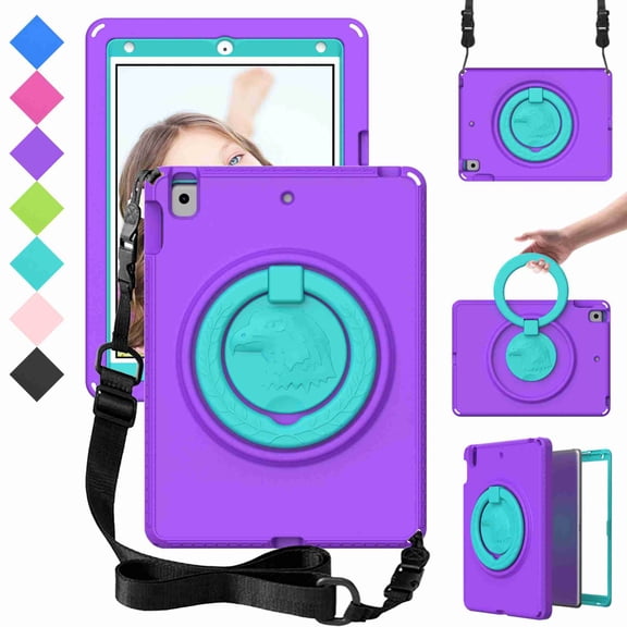 Allytech iPad Case for iPad Pro 10.5 2018 / iPad Air 3rd Gen 2019 / iPad 10.2 9th Gen 2021 / 8th Gen 2020 / 7th 2019 Kids Rugged Protective Cover with Screen Protector Stand Shoulder Strap,Purple