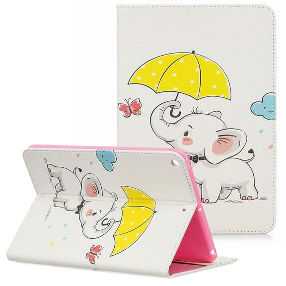 Allytech iPad Mini 5 Case 2019, iPad Mini 5st Generation Case, Ultra Slim PU Leather Cute Pattern Folio Stand Lightweight Anti-Scratch Soft Rubber Back Cover Case for Apple iPad Mini 5, Elephant