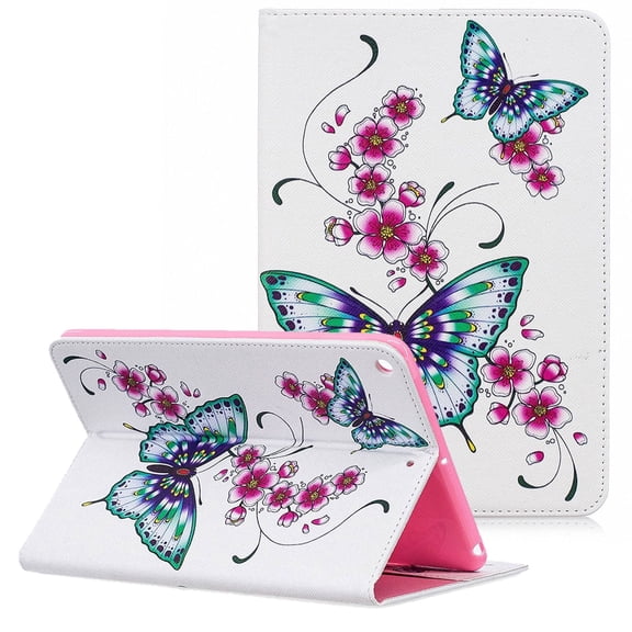 Allytech iPad Mini 5 Case 2019,iPad Mini 5st Generation Case,Ultra Slim PU Leather Cute Pattern Folio Stand Lightweight Anti-Scratch Soft Rubber Back Cover Case for Apple iPad Mini 5,Floral Butterfly
