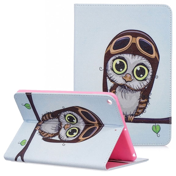 Allytech iPad Mini 5 Case 2019, iPad Mini 5st Generation Case, Ultra Slim PU Leather Cute Pattern Folio Stand Lightweight Anti-Scratch Soft Rubber Back Cover Case for Apple iPad Mini 5, Owl