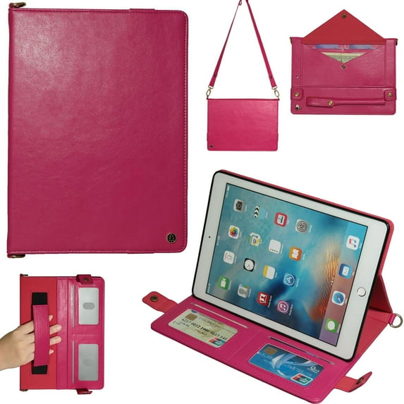 Allytech iPad Mini 5 Case 2019, iPad mini 4 /mini 3/ mini 2/ mini 1 Case, PU Leather Kickstand Smart Sleeves Auto Sleep Wake Detachable Shoulder Strap Cover with Cards Pocket & Hand Strap, Rose