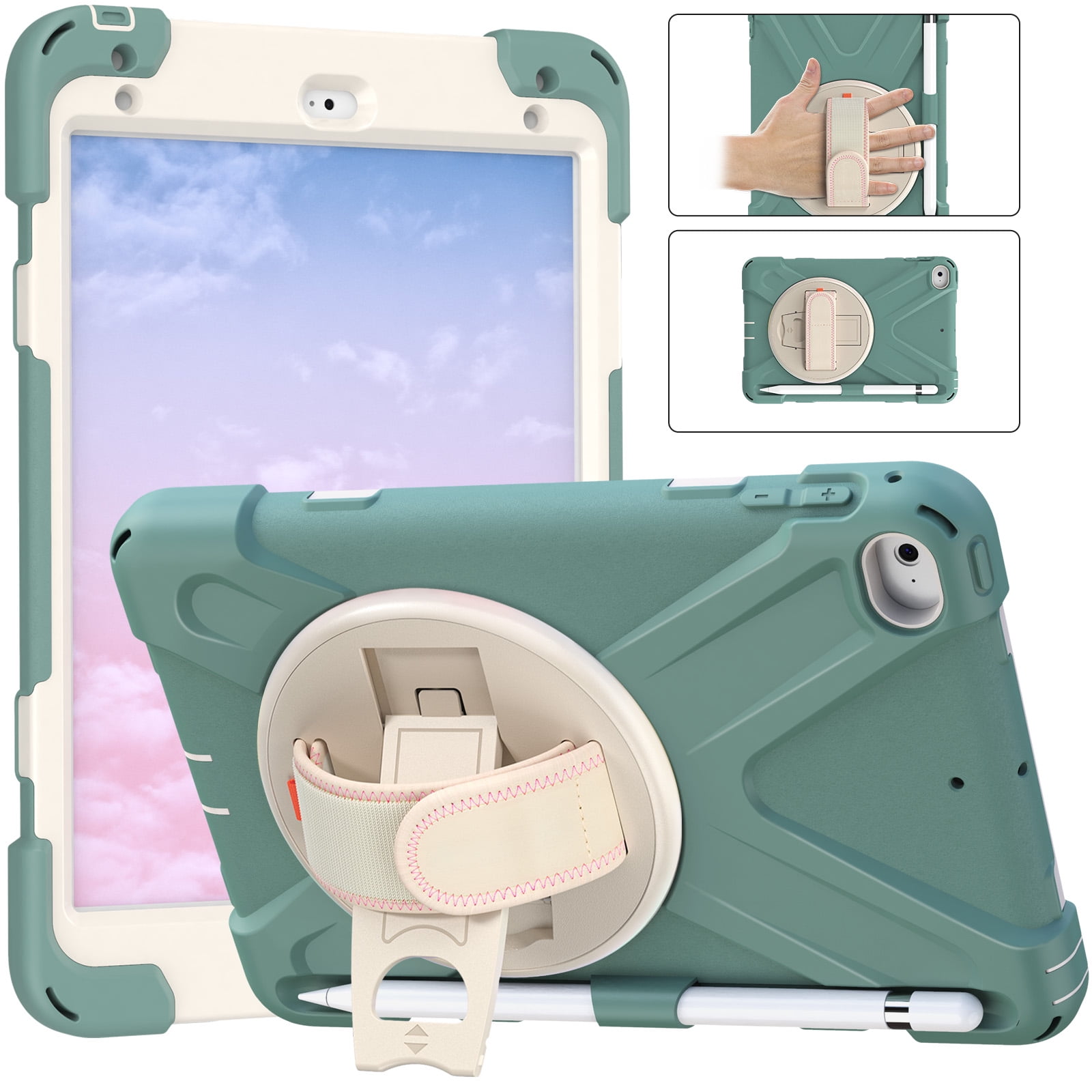 Allytech iPad Mini 5 Case Kids, iPad mini 4 Case with Screen Protector,Heavy Duty Protection Rugged Kids Friendly Shockproof Kickstand Pencil Holder Case Cover for Apple iPad mini 4/ mini 5,Darkgreen
