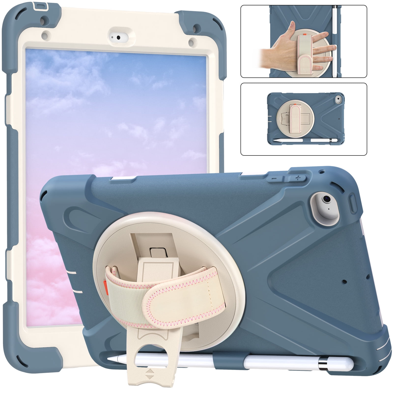 Allytech iPad Mini 5 Case Kids, iPad mini 4 Case with Screen Protector, Heavy Duty Protection Rugged Kids Friendly Shockproof Kickstand Pencil Holder Case Cover for Apple iPad mini 4/ mini 5,Blue