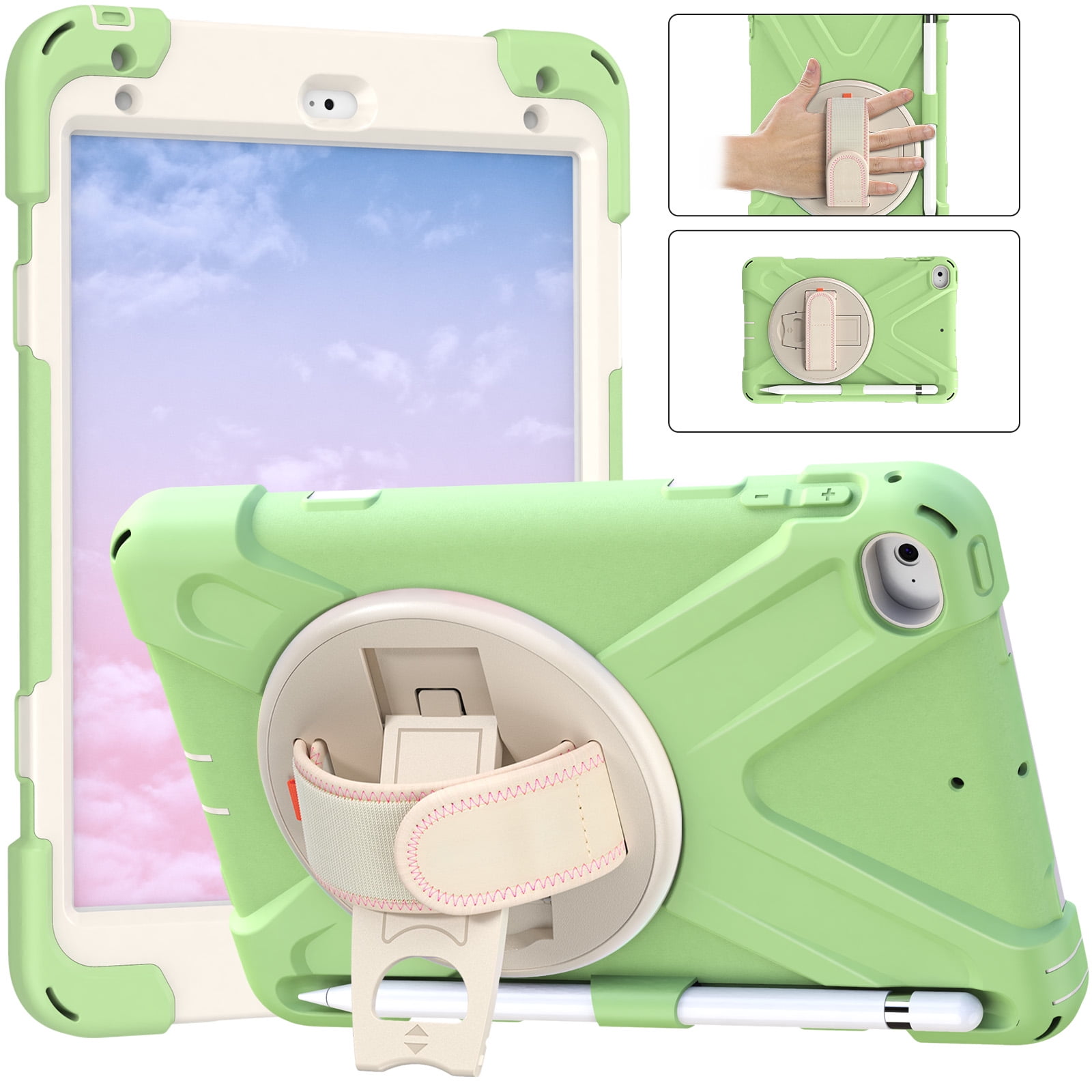 Allytech iPad Mini 5 Case Kids, iPad mini 4 Case with Screen Protector, Heavy Duty Protection Rugged Kids Friendly Shockproof Kickstand Pencil Holder Cover for Apple iPad mini 4/ mini 5,Matchagreen