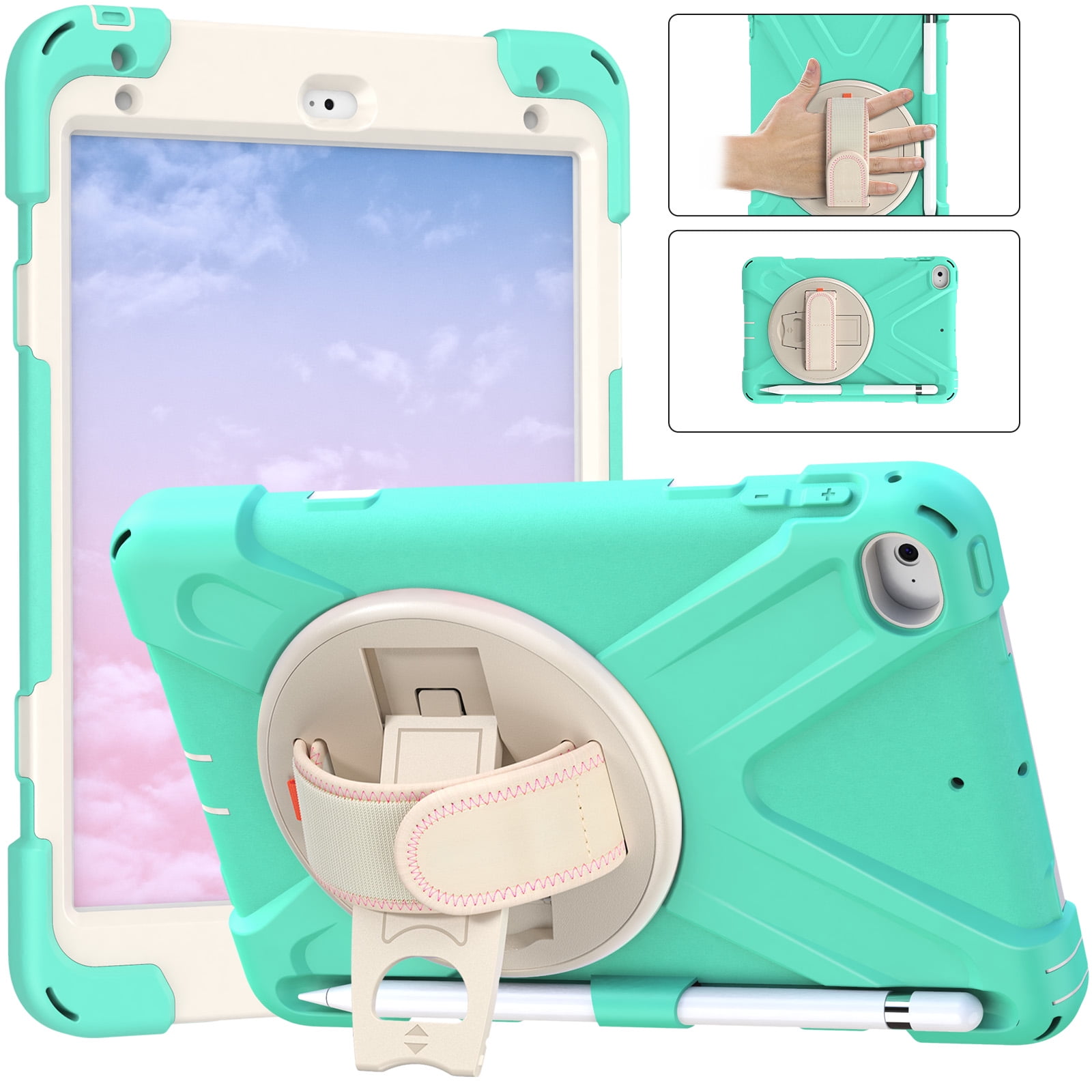 Allytech iPad Mini 5 Case Kids, iPad mini 4 Case with Screen Protector, Heavy Duty Protection Rugged Kids Friendly Shockproof Kickstand Pencil Holder Case Cover for Apple iPad mini 4/ mini 5,Mint