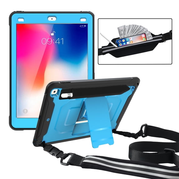 Allytech iPad Mini 5 Case, iPad Mini 4 Case, Dual Layers Full Protection Shockproof Pencil Holder Kids Friendly Shoulder Strap Kickstand Defender Case Cover for Apple iPad mini 5 / mini 4, Blue