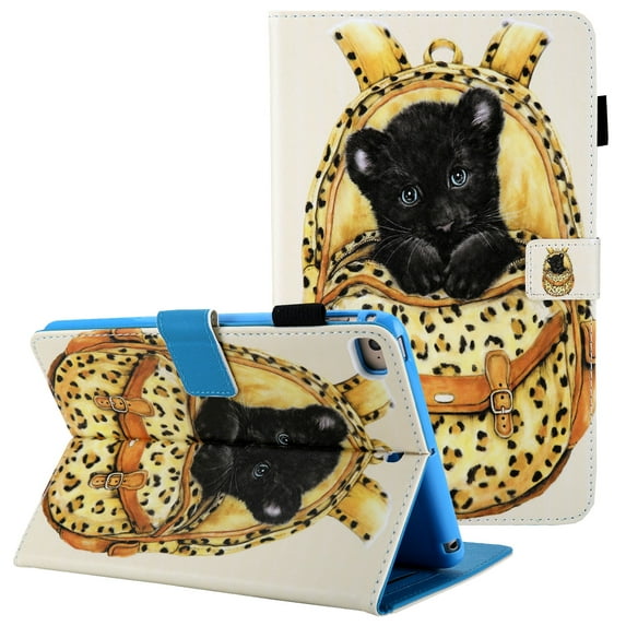 Allytech iPad Mini 5 Case, iPad Mini 4 Case, iPad Mini 3/ Mini 2/ Mini 1 Case, Slim Fit Auto Sleep Wake Folio Kicksand Cards Pocket Pencil Holder Cover for Apple iPad Min 1 2 3 4 5,Black Cat