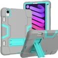 thumbnail image 1 of Allytech iPad Mini 6 Case, 3 Layers Rugged Heavy Duty Protection Shockproof Kids Children Proof Kickstand [Without Screen Protector] Case Cover for Apple iPad mini 6 8.3-inch 2021, Gray/Mint, 1 of 5