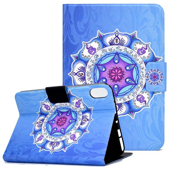Allytech iPad Mini 6 Case 8.3 Inch 2021(Model: A2567, A2568, A2569), Flip PU Leather Multi-Angle Viewing Stand Card Holder Auto Wake Sleep Wallet Case for iPad Mini 6th Gen 2021(8.3"), Blue Mandala