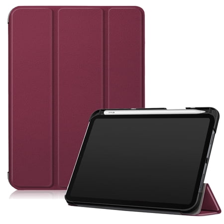 Allytech iPad Mini 6 Case with Screen Protector, iPad Mini 6th Gen 8.3 Inch Case 2021, [Supports the 2nd Gen Pencil Charging] Slim Trifold PU Leather Hard PC Back Case with Pen Holder, Winered