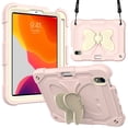thumbnail image 1 of Allytech iPad Mini 6th Gen Case 2021, Cover for iPad Mini 6 8.3", Built-in Pencil Holder Kidsproof Sturdy Stand Shoulder Strap Non-Slip Linging Silicone Anti-Scratch Butterfly Case, Pink + Beige, 1 of 8