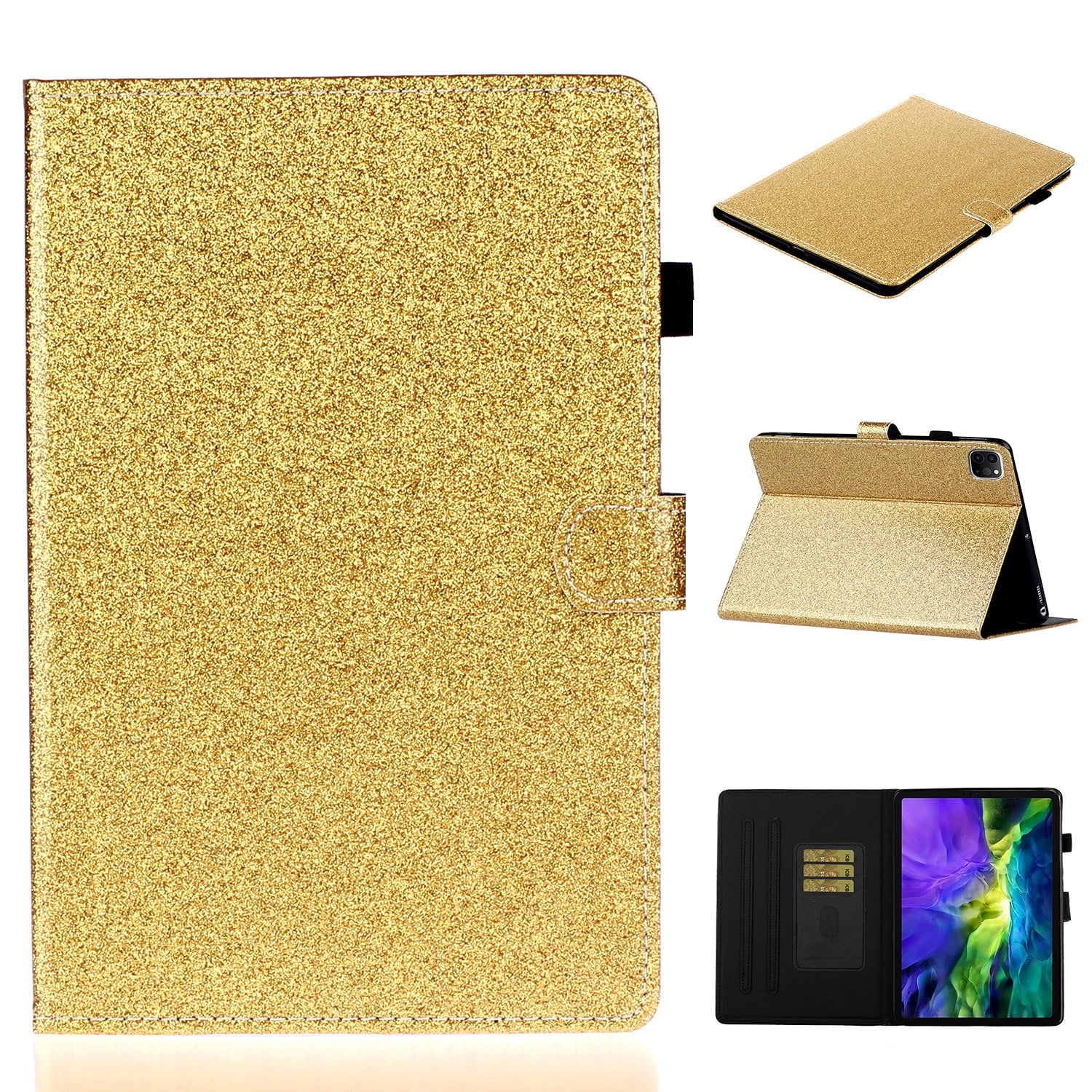 Allytech iPad Pro 11 2020 Case, Slim Fit PU Leather Folio Flip Smart Cover Auto Sleep Wake Shock-Absorption Multi Angle Stand Pencil TPU Inner Case Cover for Apple iPad Pro 11 2nd Gen, Gold