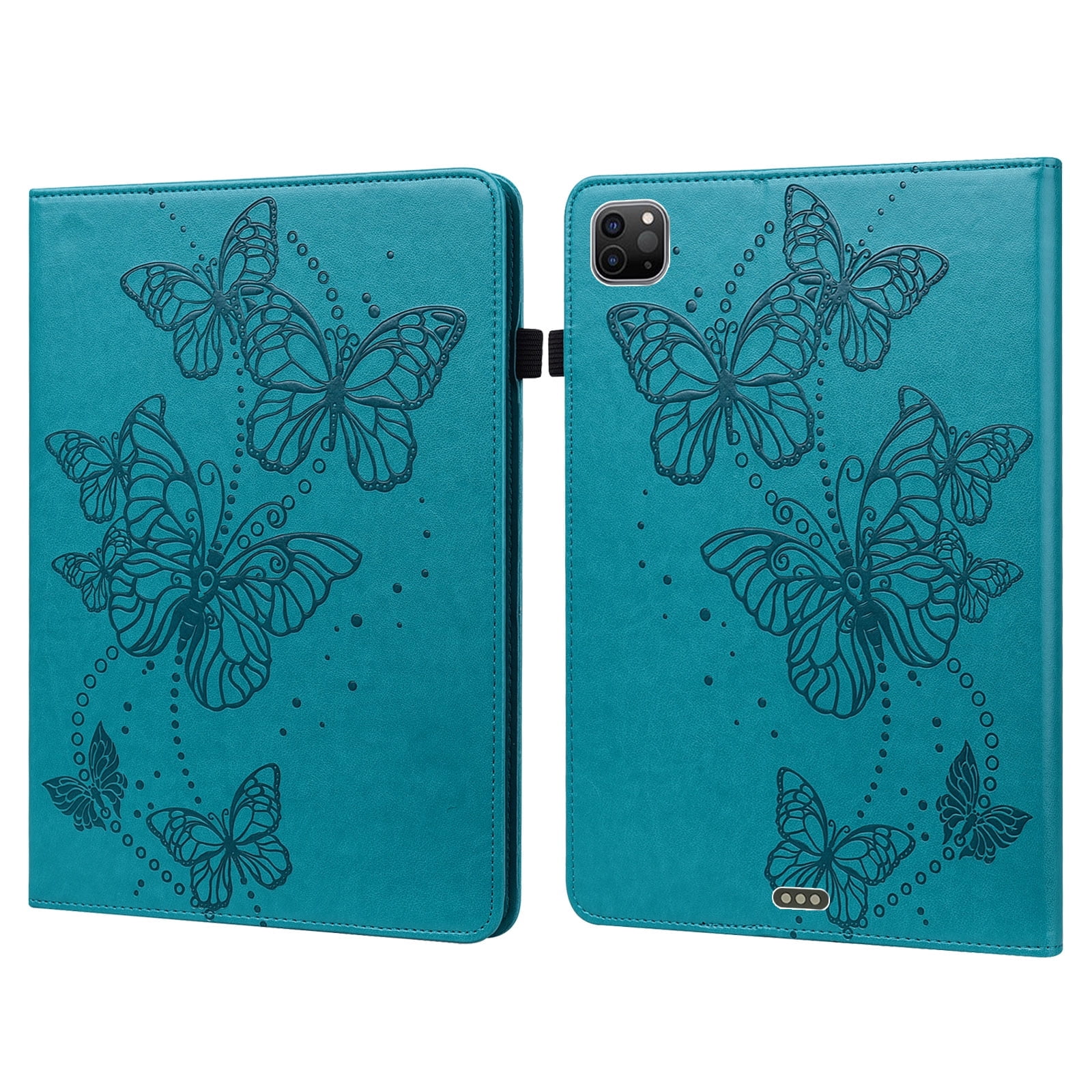 Allytech iPad Pro 11 Butterfly Embossed 11" Slim Fit Shockproof Smart Cover with Kickstand Tablet Case with Pencil Holder, Blue