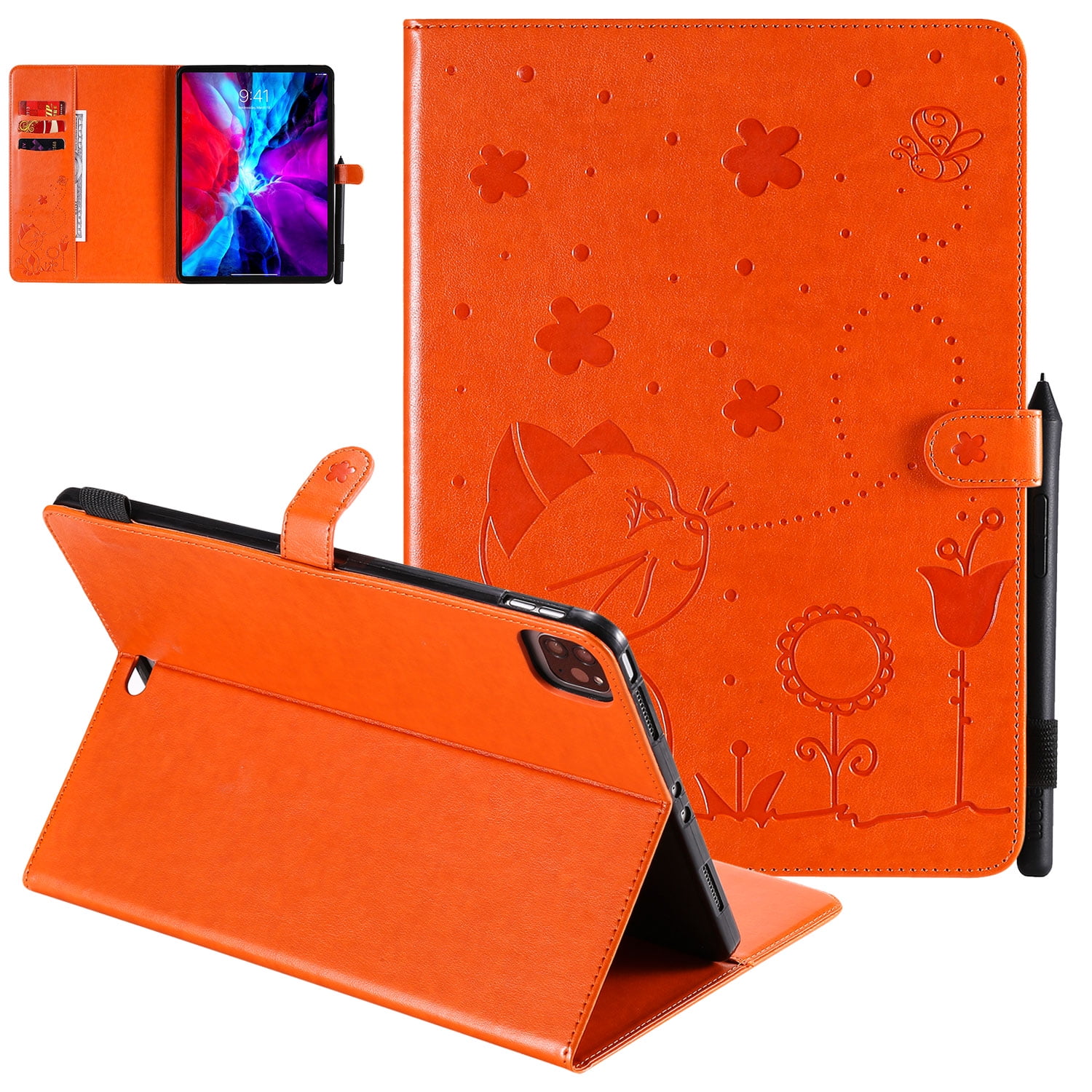 Allytech iPad Pro 11 Case 2020 /2018, PU Leather Smart Cover Auto Sleep Wake Folio Flip Shockproof Pencil Holder Full Protection TPU Back Cover for Apple iPad Pro 11 1st / 2nd Generation, Orange